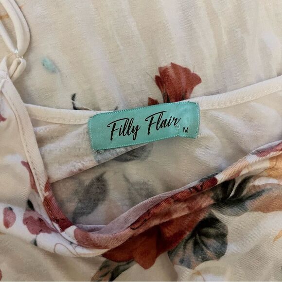 Filly Flair White & Red Floral Sleeveless Pant Jumpsuit Size Medium - Picture 9 of 10